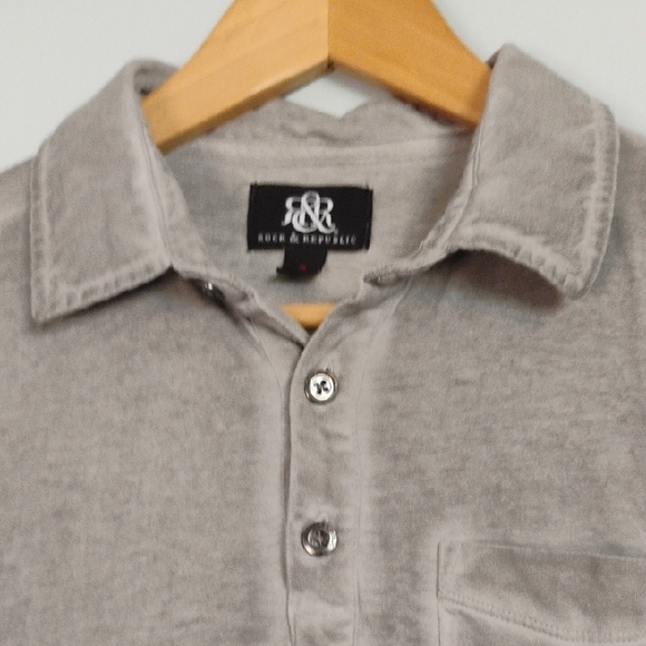 Rock & Republic Men's Size S Gray Collared Polo Shirt Classic 100% Cotton Casual - Picture 4 of 6